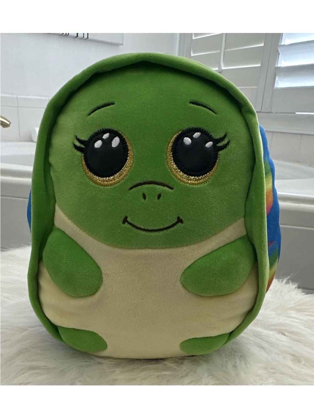 Ty Squish-a-Boos Turtle Beanbag Plush, Green & Blue Rainbow Shell